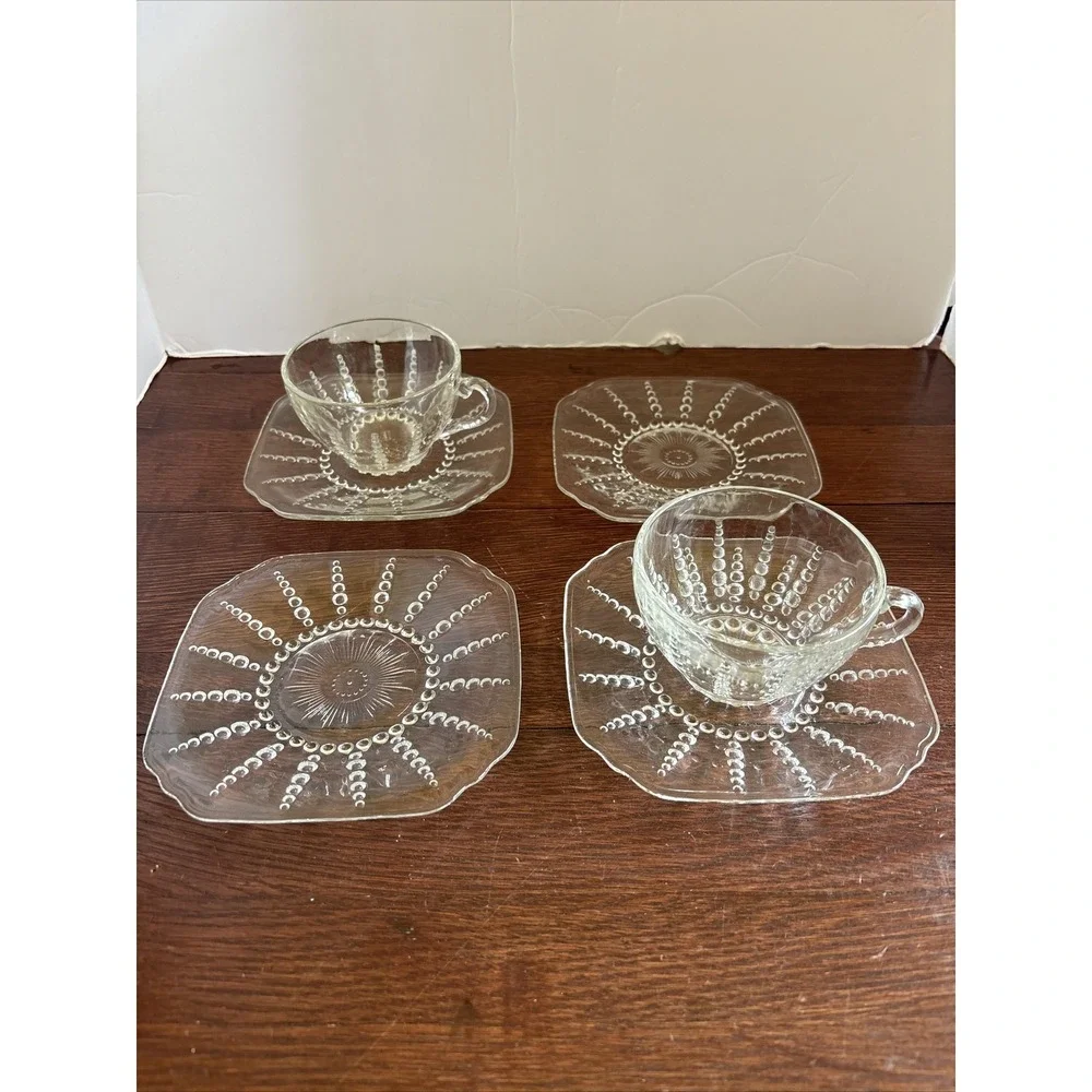 VTG Federal Glass Teacup, Saucer And Desert Plate‎ Columbia 1940s Depression 2